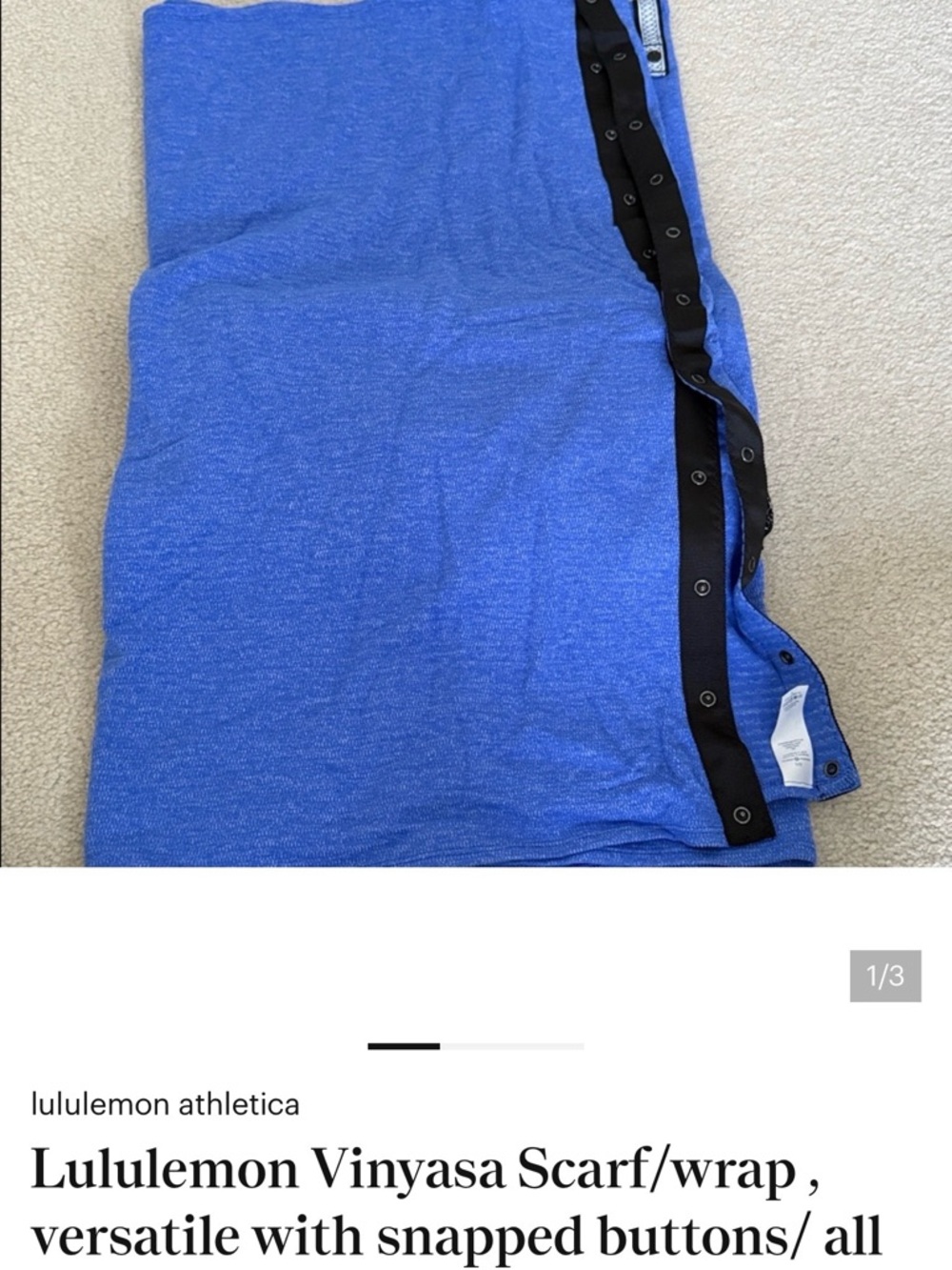 lululemon athletica Blue Scarf/Wrap with Black Snap Trim